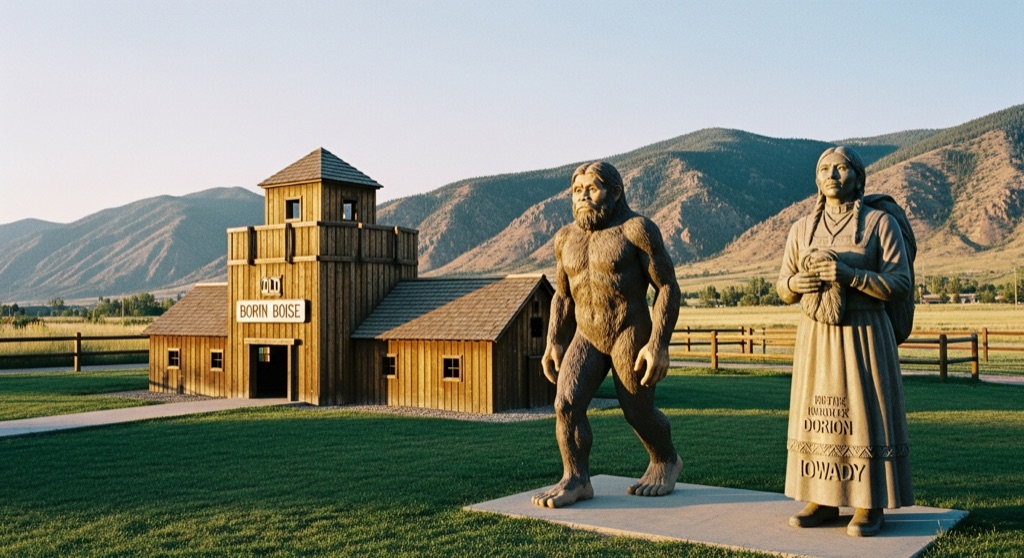 Bigfoot & Marie Dorian Statues at Old Fort Boise Replica