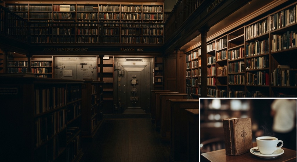 Boston Athenaeum — the vault with the human-skin book