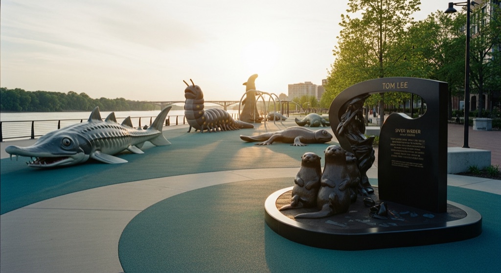 Tom Lee Park — river-creature playground & Tom Lee memorial