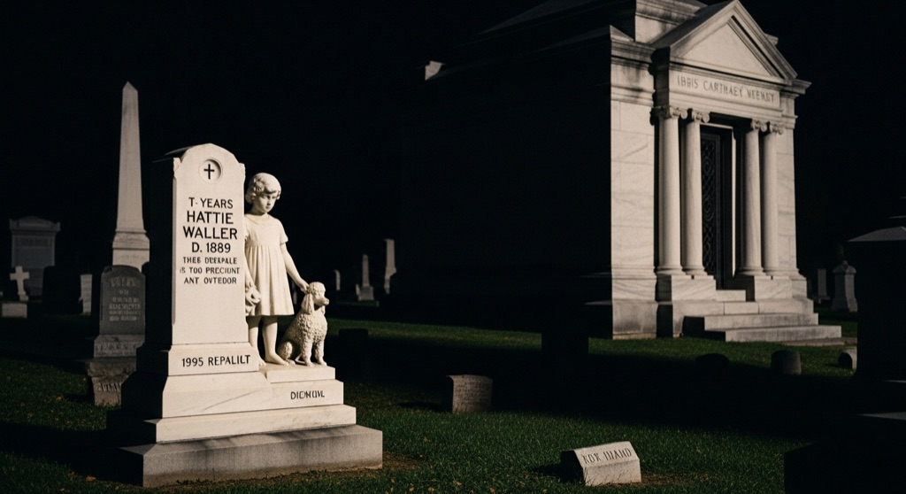 Hattie Waller statue & Maple Grove Abbey, Maple Grove Cemetery