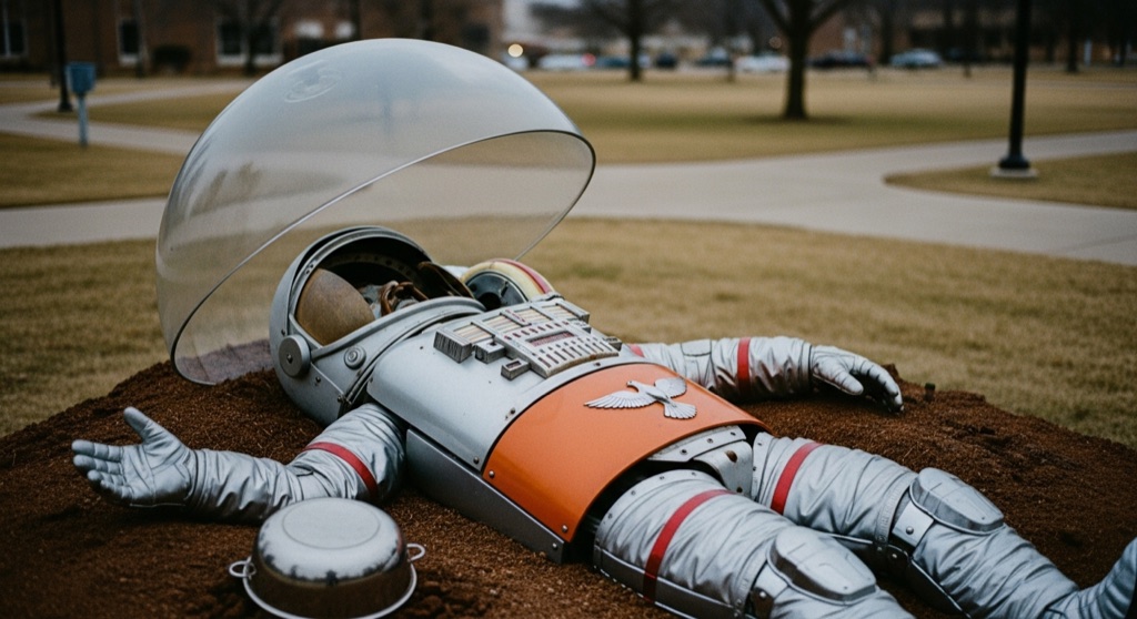 The Celestial Mechanic (buried spaceman sculpture, WSU campus)